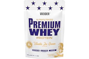 ‎WEIDER Weider Premium Whey Protein. Białko - koncentrat i izolat serwatki. Z L-glutaminą i witaminą B6. Vanilla Ice Cream (1 x 500 g).