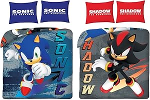 Halantex Sonic the Hedgehog Double Duvet Cover Set – Reversible Super Soft Microfibre Bedding for Kids | Sonic & Shadow Design | Official Gaming Bedroom Decor (Double)