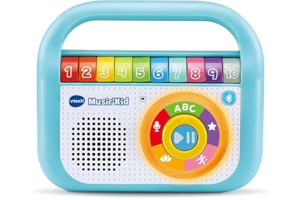 VTech - Music'Kid Bleu, Baladeur Musical Enfant, Enceinte Bluetooth Lumineuse avec Comptines, Chansons Éducatives et Relaxantes, Enregistreur Vocal, Cadeau Enfant Dès 2 Ans - Contenu en Français
