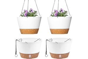 JJoexyfit 2PCS Hanging Planters for Plants Indoor Outdoor, Plant Flower Pot with Visible Water Level Tray Drainage Hole, Self Watering Planters for Garden Home (10 Inch)