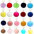 Pompoms Keychain 20 pieces Pom Pom Fluffy Keyring Multicolor Keyfob Faux Fur Balls for Girls Women Hats Shoes Bags