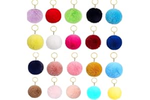 Bkrdty Llaveros de Pompon 20 piezas Llaveros de Pompon de Coche Multicolor Pompones de Colores Llavero con Anillo para Decoración Bolso Regalos y Mochila