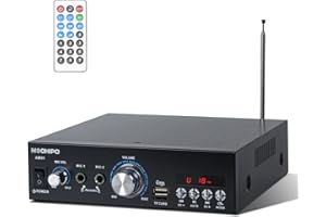 NEOHIPO Bluetooth Amplifier HiFi for Speakers, Stereo Amplifier, 600W Peak Power, 2.0 Channel, Bluetooth 5.0, FM Radio, Karaoke, w/USB/TF/RCA/2 MIC/FM Inputs & Remote Control, for Garage, Bar, and Party-AM01…