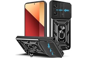 Loyhee Funda para Xiaomi Redmi Note 13 Pro 4G / Poco M6 Pro 4G, Protección de la Cámara Carcasa con Cubierta de Cámara Deslizante y Soporte de Anill PC Dura y TPU Silicone Anti-Choque Case – Negro