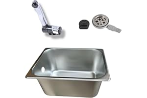 XENPER® Fregadero Camper con Grifo 12V y Desagüe 32x26 – Ideal para Kit Camper Furgoneta, Lavabo Caravana y Cocina Camper, Ideal para Muebles Camper