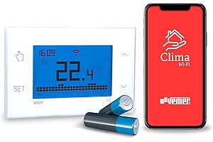 VEMER VE788600 TUO WIFI BATTERIA - Termostato WiFi a Batteria Smart Programmabile per Caldaia, Compatibile con Alexa e Google Home, Gestibile con App per Controllo Remoto, Bianco
