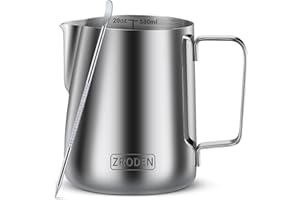 Zroden Pot a Lait, 600ml Pichet Lait Inox, Pot à Lait pour Expresso, Cappuccino, Latte Art, Parfait pour Les Amateurs de Café et Barista