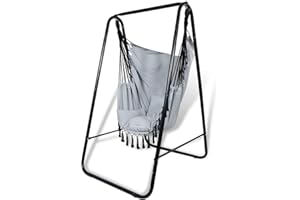 CCLIFE Silla Colgante con Soporte Columpio Interior Silla Hamaca Colgante con Conjines, Carga Máxima 100 kg, para Interior y Exterior Gris