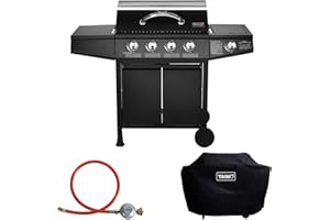 TAINO BASIC BBQ Gasgrill Grillwagen Edelstahl-Brenner + Seitenkocher Grill (Gasgrill BASIC 4+1 Set)