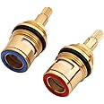 GAOHOU 2X 3/4" Bath Hot/Cold Mixer Brass Tap Valve Bath Tap Cartridge Valve Ceramic Disc Cartridge Replacement 20 Teeth Quarter Turn Brass Flow Mixer