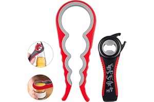Tekenewbse 2 Stück Flaschenöffner für Senioren, Dosenöffner mit Verschluss Schraubgläser, 5-in-1 Deckelöffner & 4-in-1Glasöffner Schraubdeckelöffner, für Senioren, Arthritis, Frauen, Rot.