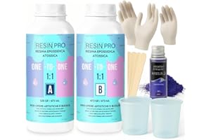 Resin Pro ® Kit in resina epossidica trasparente 1 Kg per creazioni artistiche con guanti, bastoncini, bicchierini, pigmento + VIDEO CORSO OMAGGIO, Resina per principianti
