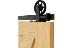 BONIKLUBA Rail Porte Coulissante 203cm Kit Roulette Suspendue Systeme Noir pour 1 Porte Coulissante Interieur 101cm Large, Milieu Roue T-forme