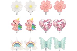 MAEOETTY Unicorn Clip On Earrings for Girls, Girls Butterfly Jewelry Dress Up Earrings and Princess Flower Play Earrings Set for Kids, 6 Pairs