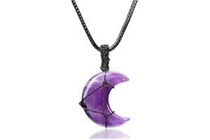 CrystalTears Crystal Moon Necklace for Women Natural Healing Crystal Gemstone Pendant Necklace Adjustable Quartz Crystals Stone Necklaces Jewellery Gift for Women Christmas Birthday