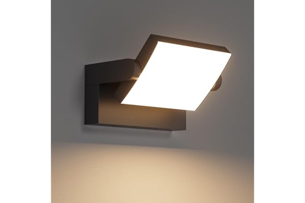 Klighten 24W Applique Murale LED Extérieure Intérieur Éclairage Mural Imperméable IP65 Moderne Mur Lampe Angle de Lumière Réglable pour Terrasse Entrée Salon, Noir, Blanc Chaud 2700K-3000K
