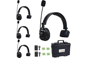 CAMETV Came-TV Paquete de 4 Auriculares de intercomunicación inalámbricos Waero Sistema de comunicación de intercomunicación dúplex Completo Distancia de hasta 1200 pies Micrófono ENC Cancelación de Ruido
