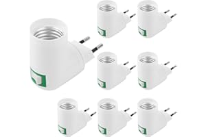 REAQUE Portalámparas E27 con interruptor, juego de 8 portalámparas E27 AC 100-230V / 60-100W / Resistente al calor hasta 180°C, enchufe EU giratorio 360° para bombillas LED/bombillas inteligentes E27