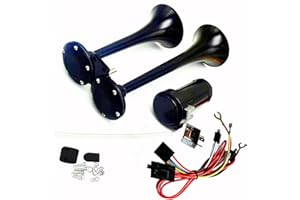 YIYDA Tromba d'aria Car Horn 24V Tromba per camion Clacson 150db Air Horn nero Cromo Zinco Doppio tubo Tromba per auto Tromba elettrica con pompa ad aria per 24V Auto Camion Moto Barca SUV Treno ecc