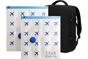 Lavatelli – Juego de 2 bolsas de viaje al vacío 40x45 cm, compatibles con mochila Ryanair 40x30x20 y equipaje de mano, ahorro de espacio con válvula universal, reutilizables, para viajes y vacaciones