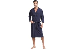 FashGudim 100% Cotton Mens Dressing Gown Lightweight Summer Knit Robes Thin Kimono Bathrobes