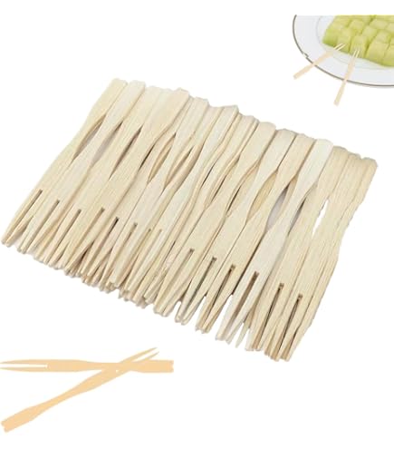 Frietvork 88 mm, 100 stuks houten vorken, pompspiekers van hout, houten bestek, feestbestek, friet, vorken, feestservies voor feest, verjaardag, camping en picknick