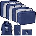 TS WITH TECHSUN Travel Organizer 7 in 1 Travel Laundry Cosmetics Luggage Packing Organizers Set Makeup Bags Organizer Packing Cubes with Shoe Bag for travel, Nylon (Dark Blue)