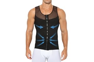 Casey Kevin Faja Reductora Hombre Camiseta Interior Compresión de Tirantes Shirt con Cremallera Manga Adelgazante Lumbar Abdomen sin Mangas Delgadas Body Rapido y Efectivo Moldeadora Comprimir Pecho