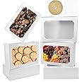 ADERTOS 12 PCS Paper Bakery Boxes with Window, White Cake Boxes Kraft Paper Treat Boxes Empty Gift Packing Boxes with 12 Cards and Hemp Rope for Candy Biscuits Cookies Desserts Pastries Chocolates