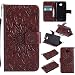 Produktbild Lonchee LG K5 Leder Wallet Tasche Brieftasche Schutzhülle , Sonnenblumen geprägten Muster Design Hochwertige PU Leder Folio Tasche Case Hülle im Bookstyle mit Standfunktion Kredit Kartenfächer (braun)