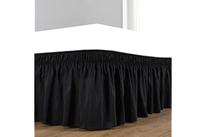 Surwin Betthusse Ruffle Bettrock Rüschen, Elastischer Bett Rock Bettvolant Gerüschter Bed Skirt Wrap Around Bettrock Husse Röcke Keine Bettoberfläche Bett Bettgestein (Schwarz,180x200x38cm)