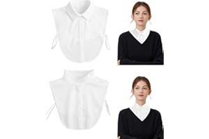 Bettinay White Fake Collar for Women, 2 Pcs Detachable Shirts False Collars, Neckline Half Shirt Blouse Top