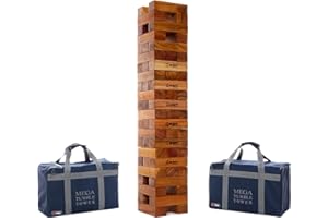 Ubergames Riesen Wackelturm XXXL Spiel Aus Hartholz - 54kgs. Top Qualität Stapelturm - bis 200 cm Groß - India ökologisch Hartholz - Handgefertigt in Ultra Luxus Tasche