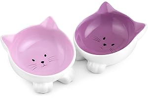 Navaris Set 2X Ciotola Gatto - 2 Scodelle in Ceramica per Animali - Vaschette per Cibo Secco e Umido - Pet Bowls Antiscivolo per Cani Gatti e Conigli