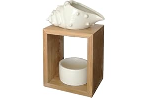 ‎ZEN ARÔME Duftbrenner Shell - Schmelzender Duftwachsbrenner - Diffusor für ätherische Öle und Raumdüfte - Aromatherapie-Kerzenhalter aus Holz und Keramik, dekorativ - Höhe: 12 cm - Zen'Arôme