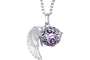 Morella Damen Schutzengel Halskette Edelstahl 70 cm mit Anhänger Engelsflügel und Klangkugel Zirkonia in Schmuckbeutel