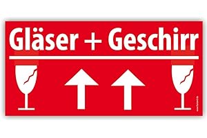 FAXLAND 30x VORSICHT GLAS Umzugetiketten, Groß 21x10cm, Rot, Sicherheitsetikett als Warnhinweis selbstklebend, 30 Stück