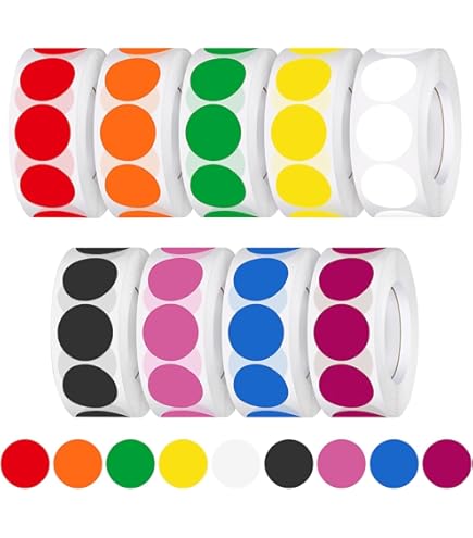 Hybsk Etichette Adesive Per Codifica Colore, Carta Rotonda, Autoadesiva, 25 Mm, Giallo, 1.000 Pezzi Per Rotolo, 1 Rotolo Giallo - Foto 6