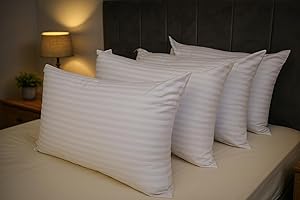 ARLINENS Stripe Pillows Hotel Quality Luxury Hollow Fibre Stuffed Anti-Allergy Pillows Designed for Back Stomach & Side Sleeper Bed Pillows-Bounce Back Support Pillow-Standard Size 74x48cm(Pack of 4)