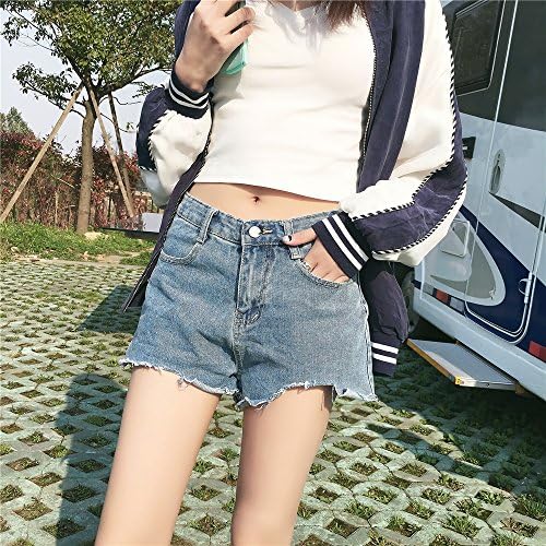 YYJZJW Lady Shorts Ms. Shorts Skirts Light-colored Waist Fringe Irregular Denim Shorts Women's Summer Loose Thin Hot Pants Wild Casual SpringLight Denim,S