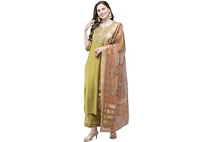 INDO ERA Damen Baumwollmischung; Organza & Rayon Kurta Palazzo mit Dupatta-Set