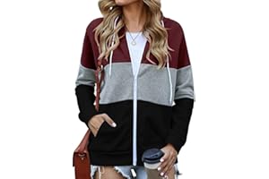 EUDOLAH Felpa di Blocchi Donna di Colore con Cappuccio e Zipper Cappotto Casual Ragazza Autunno Primavera