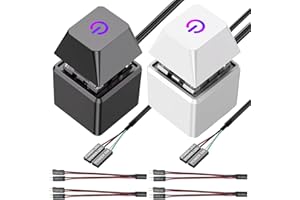 GATSUZG 2 Pack External PC Power Switch with RGB Light, Desktop Computer Power Button Extension Cord 2m/6.6ft, Mechanical Keys Remote Start Switch for Motherboard (Black/White) with Motherboard Cable