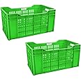 URMILA PLASTIC Heavy Duty Rectangular Plastic Crate Multipurpose Crates Storage & Organizer for Home (Green , 54x36x29cm, Set of 2)