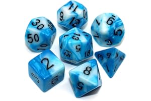 CREEBUY DND - Juego de Dados poliédricos para Dungeon and Dragons, D&D, COC, Juego de rol, Juego de Mesa, 7 Piezas, con Bolsa de Dados, Color Azul y Blanco