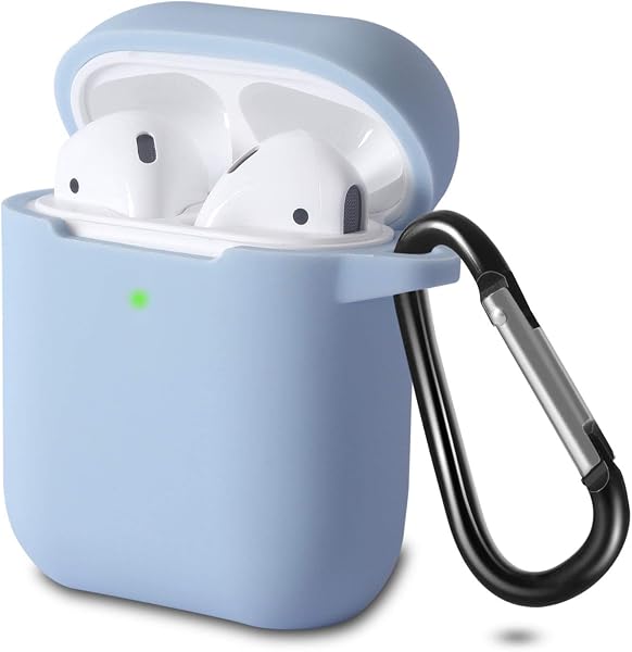 KOKOKA Silicona Compatible con AirPods 2 & 1, Fundas Protectora de Silicona para AirPods 2 & 1, LED Frontal Visible, Funciona con Carga inalámbrica, con Mosquetón, Denim Blue - 1