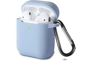 KOKOKA Custodia in Silicone da Appendere Compatiblile con AirPods 2 & 1, Custodia Protettiva per AirPods, Airpods Case Cover LED Anteriore Visibile Moschettone Portachiavi, Denim Blue