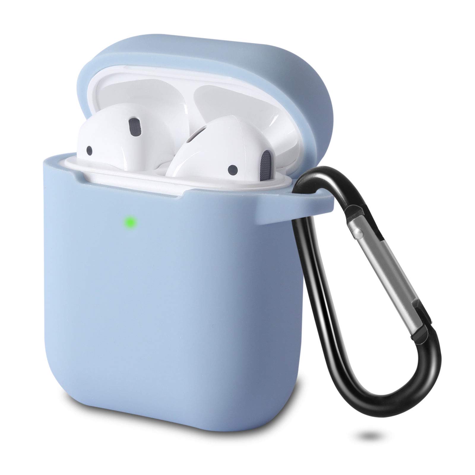 Custodia in Silicone da Appendere Compatiblile con AirPods 2 & 1, Custodia Protettiva per AirPods, Airpods Case Cover LED Anteriore Visibile Moschettone Portachiavi, Denim Blue - 1