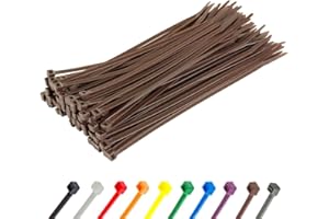 GTSE 100 Pack of Brown Cable Ties, 200mm x 2.5mm Premium Tie Wraps, Nylon Zip Ties