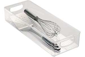 INTERDESIGN iDesign Caja transparente para el frigorífico, organizador de cocina alargado de plástico, organizador de nevera con asas y sin tapa, transparente